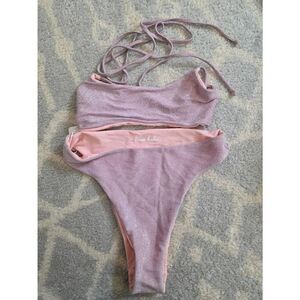 Wave Babe Light Pink Shimmer Bikini L NWT